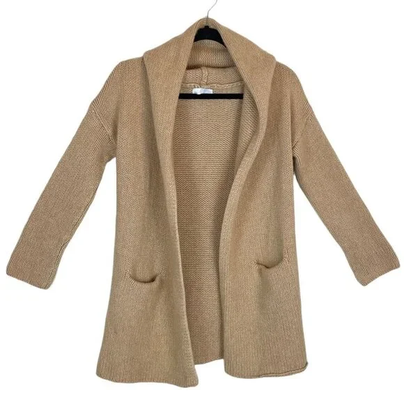 Sablyn Collette Cashmere Chunky Knit Cardigan Sweater Tan Size M